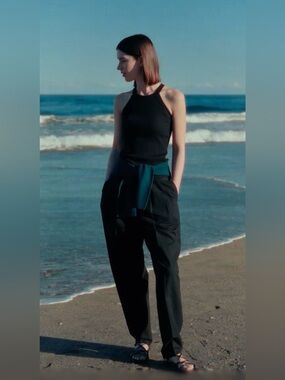 Uniqlo comptoir des cotonniers Black High Rise barrel linen Women's Pants cos co